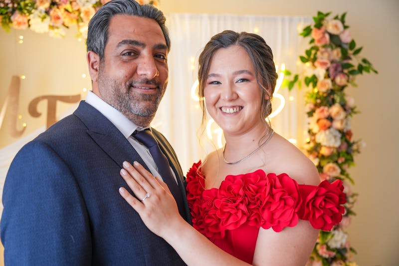 Engaged couple celebrating at their party